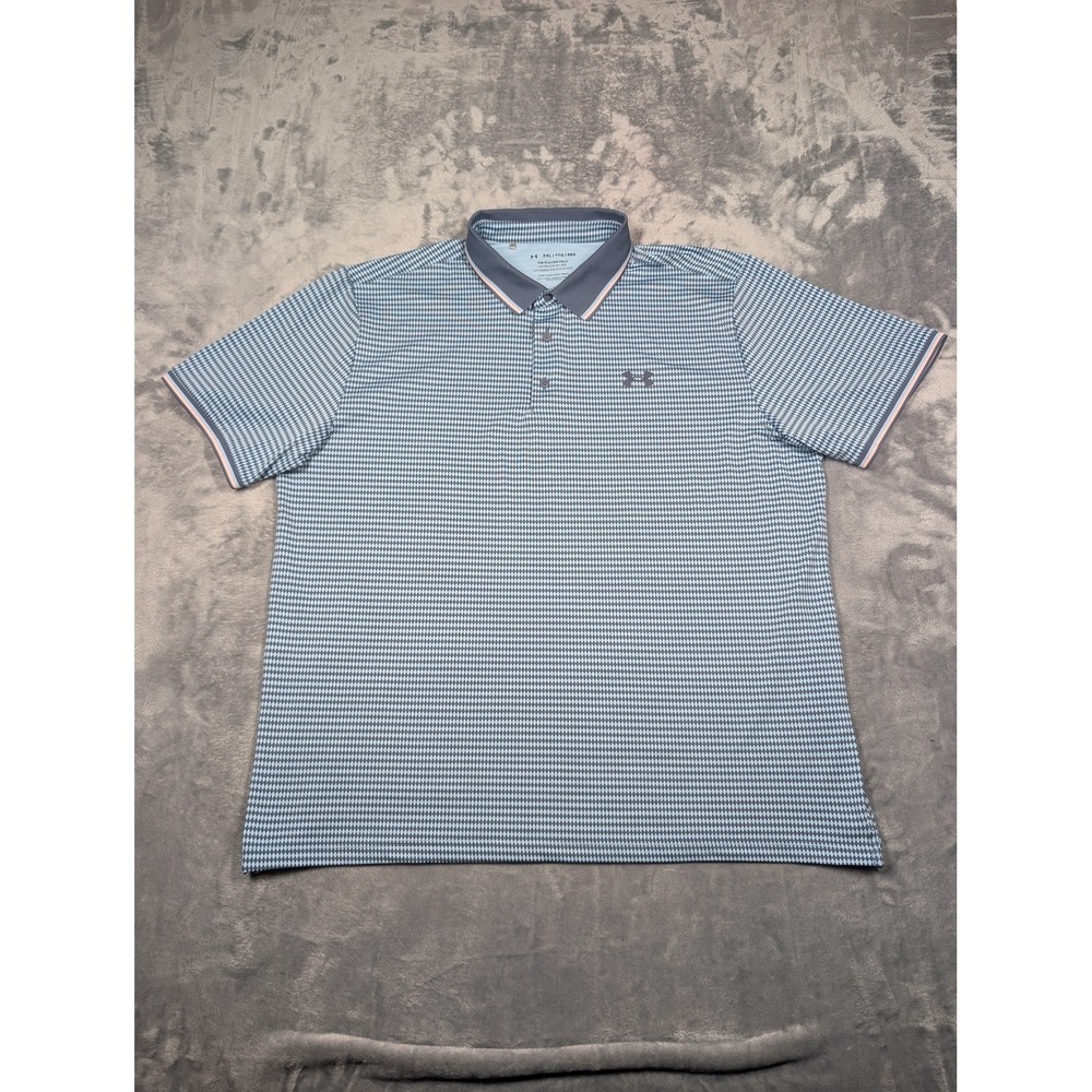 Under Armour Playoff Polo Shirt Mens 2XL Blue Geometric Golf Performance Stretch